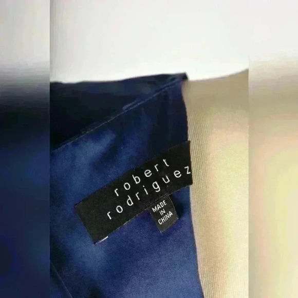 ROBERT  RODRIGUEZ Navy Blue Cotton Poly Satin Shift Pleat Fitted Dress 4US Small - Picture 6 of 10